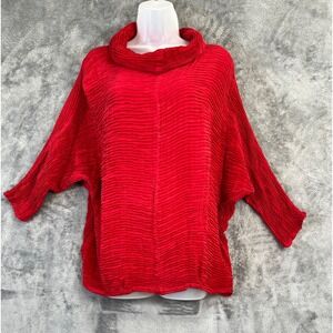 Grizas Top Womens Large Crinkle 100% Silk Red Cowl Neck Dolman Sleeve Lagenlook